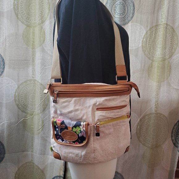 Lily Bloom Bags Lily Bloom Khaki Canvas Crossbody Bag With White